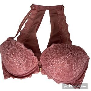 Pink by Victoria Secret Date Push-Up Lace Rose Pink Front  Closure Bra Size 34DD